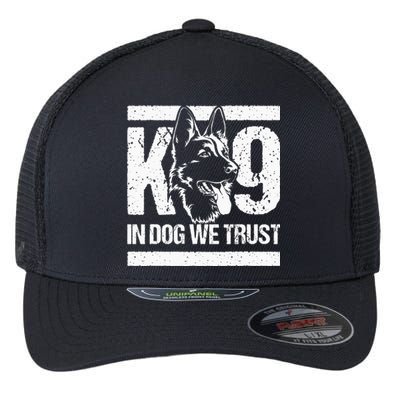 K9 In Dogs We Trust Blue Line K9 Dog Unit Police Officer Flexfit Unipanel Trucker Cap