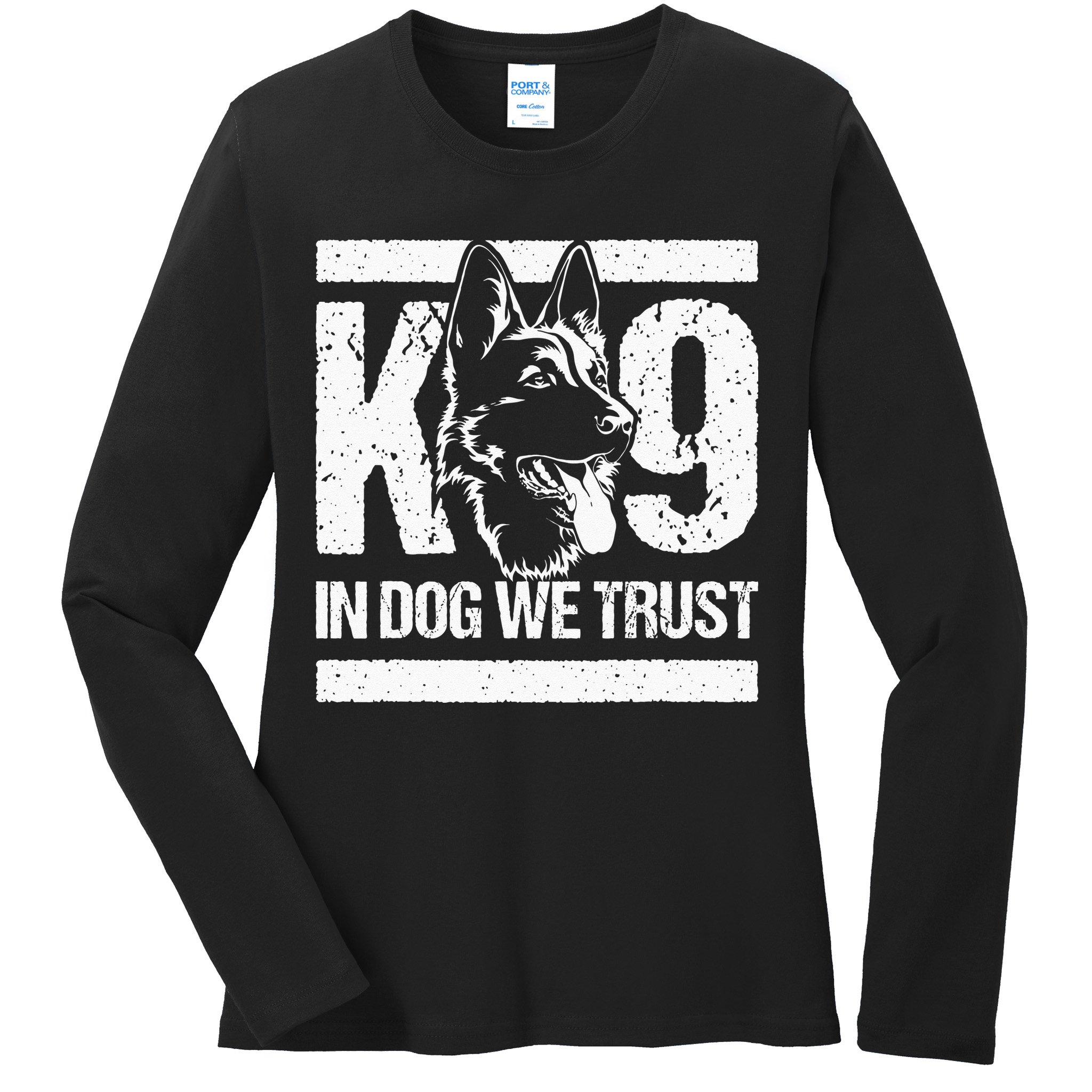 K9 In Dogs We Trust Blue Line K9 Dog Unit Police Officer Ladies Long Sleeve Shirt