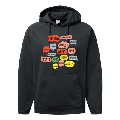 Kindness In Different Languages Performance Fleece Hoodie