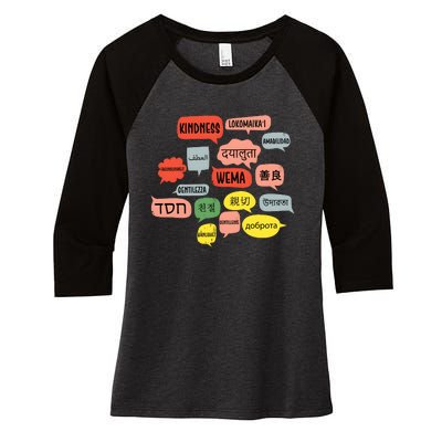 Kindness In Different Languages Women's Tri-Blend 3/4-Sleeve Raglan Shirt