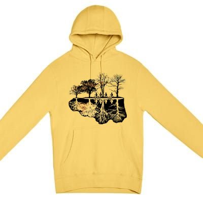 Kids Riding Bikes Through Trees Upside Down Premium Pullover Hoodie