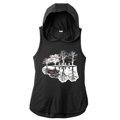 Kids Riding Bikes Through Trees Upside Down Ladies PosiCharge Tri-Blend Wicking Draft Hoodie Tank