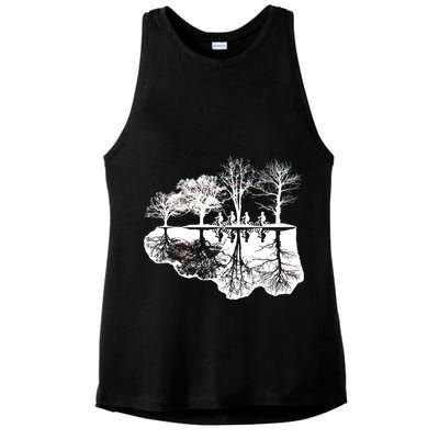Kids Riding Bikes Through Trees Upside Down Ladies PosiCharge Tri-Blend Wicking Tank