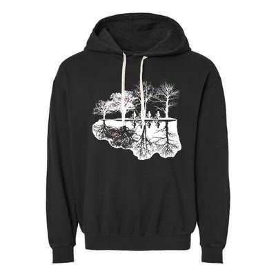 Kids Riding Bikes Through Trees Upside Down Garment-Dyed Fleece Hoodie