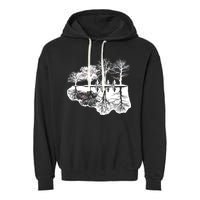 Kids Riding Bikes Through Trees Upside Down Garment-Dyed Fleece Hoodie