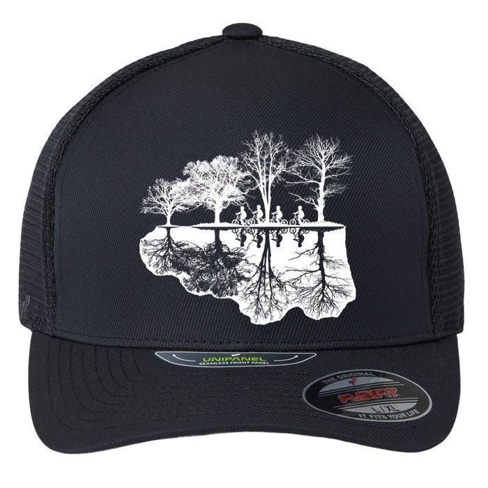Kids Riding Bikes Through Trees Upside Down Flexfit Unipanel Trucker Cap