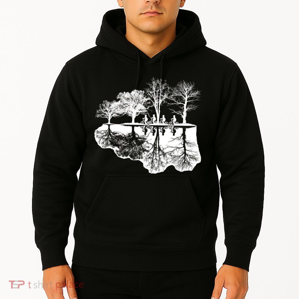 Kids Riding Bikes Through Trees Upside Down Hoodie