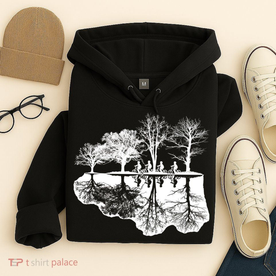 Kids Riding Bikes Through Trees Upside Down Hoodie
