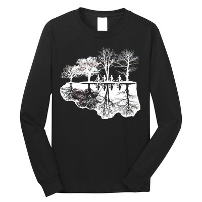 Kids Riding Bikes Through Trees Upside Down Long Sleeve Shirt