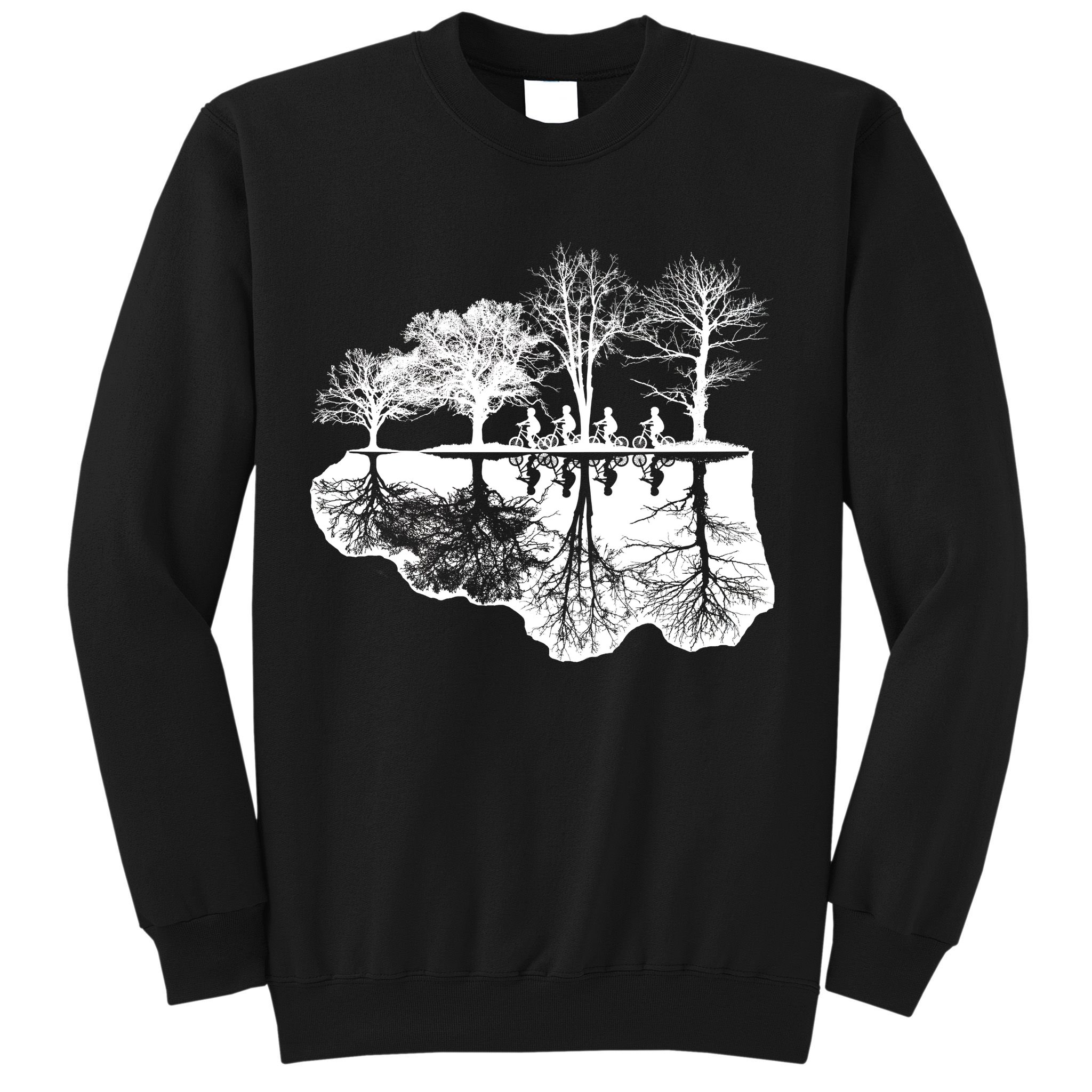 Kids Riding Bikes Through Trees Upside Down Sweatshirt