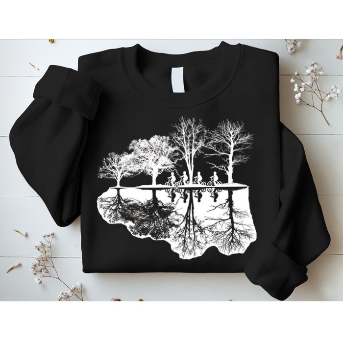 Kids Riding Bikes Through Trees Upside Down Sweatshirt