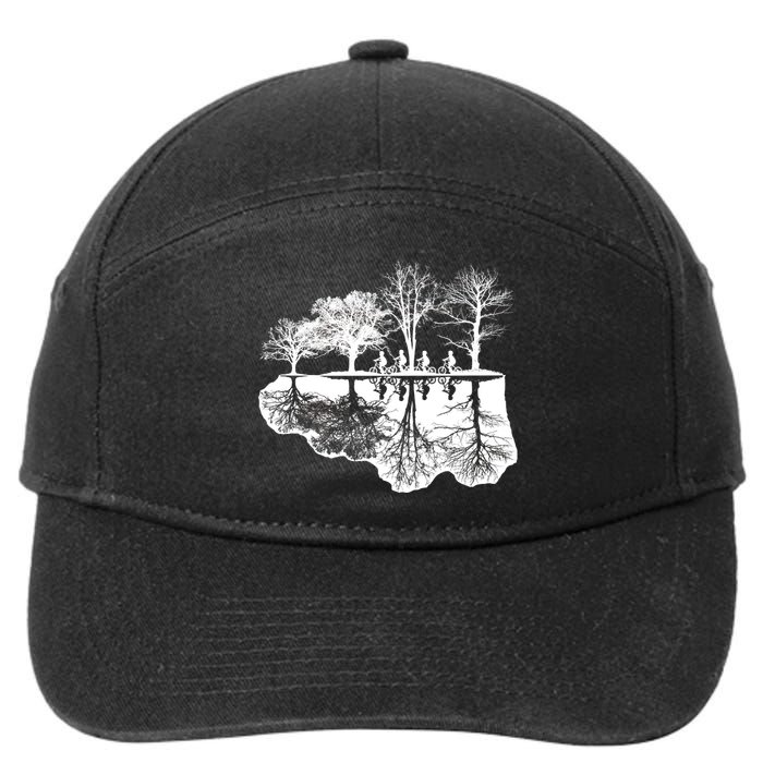 Kids Riding Bikes Through Trees Upside Down 7-Panel Snapback Hat