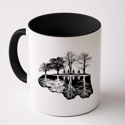 Kids Riding Bikes Through Trees Upside Down Mug
