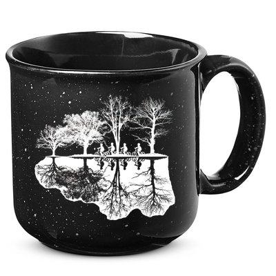 Kids Riding Bikes Through Trees Upside Down 15oz Campfire Ceramic Mug