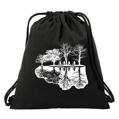 Kids Riding Bikes Through Trees Upside Down Drawstring Bag