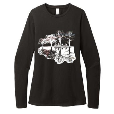 Kids Riding Bikes Through Trees Upside Down Womens CVC Long Sleeve Shirt