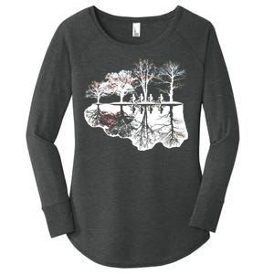 Kids Riding Bikes Through Trees Upside Down Women's Perfect Tri Tunic Long Sleeve Shirt