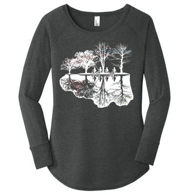 Kids Riding Bikes Through Trees Upside Down Women's Perfect Tri Tunic Long Sleeve Shirt