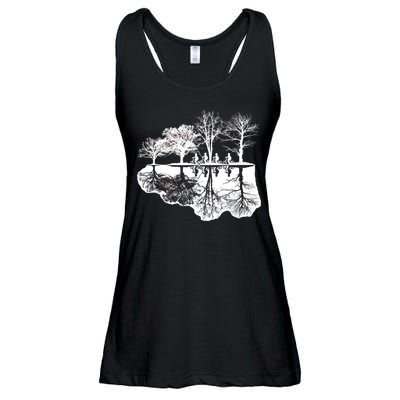 Kids Riding Bikes Through Trees Upside Down Ladies Essential Flowy Tank