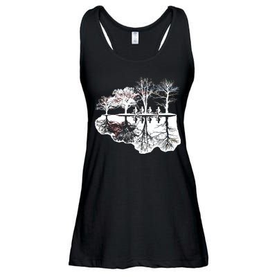 Kids Riding Bikes Through Trees Upside Down Ladies Essential Flowy Tank