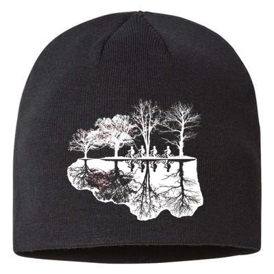 Kids Riding Bikes Through Trees Upside Down Sustainable Beanie