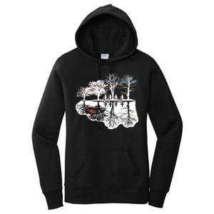 Kids Riding Bikes Through Trees Upside Down Women's Pullover Hoodie