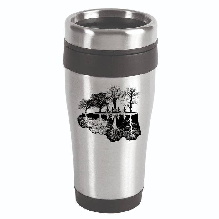 Kids Riding Bikes Through Trees Upside Down 16oz Travel Tumbler