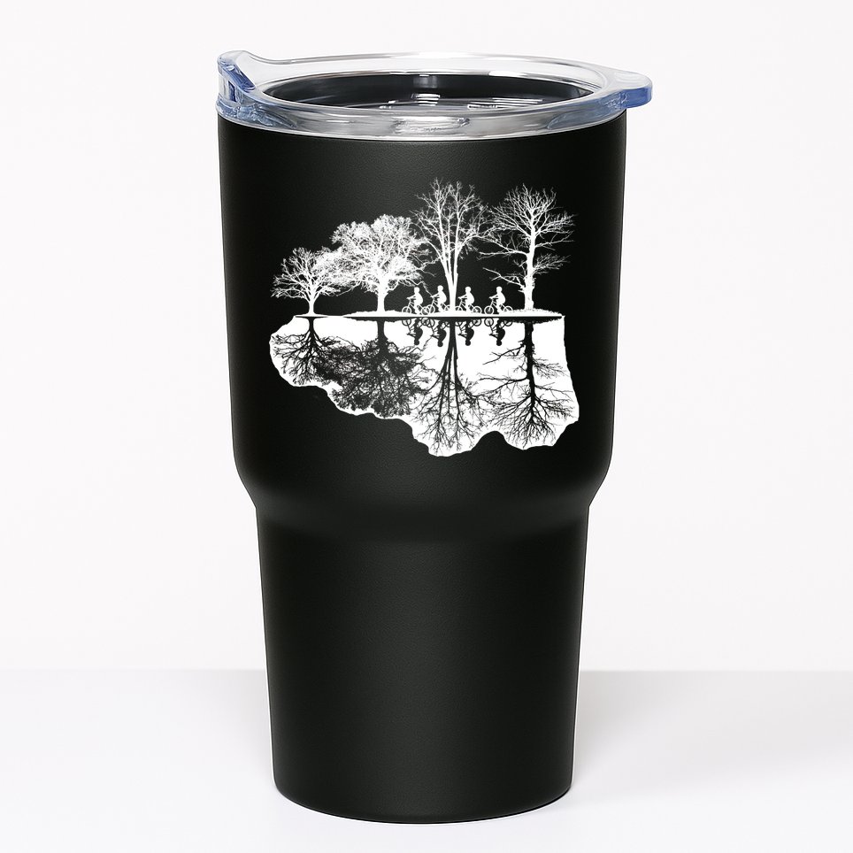 Kids Riding Bikes Through Trees Upside Down Tumbler