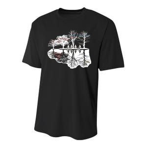 Kids Riding Bikes Through Trees Upside Down Youth Performance Sprint T-Shirt