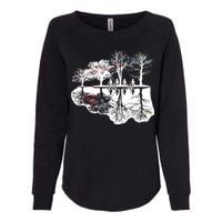 Kids Riding Bikes Through Trees Upside Down Womens California Wash Sweatshirt