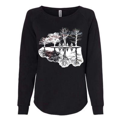 Kids Riding Bikes Through Trees Upside Down Womens California Wash Sweatshirt