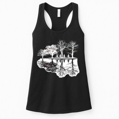 Kids Riding Bikes Through Trees Upside Down Womens Tank Top