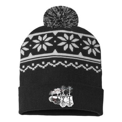 Kids Riding Bikes Through Trees Upside Down USA-Made Snowflake Beanie