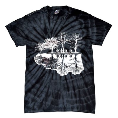 Kids Riding Bikes Through Trees Upside Down Tie-Dye T-Shirt
