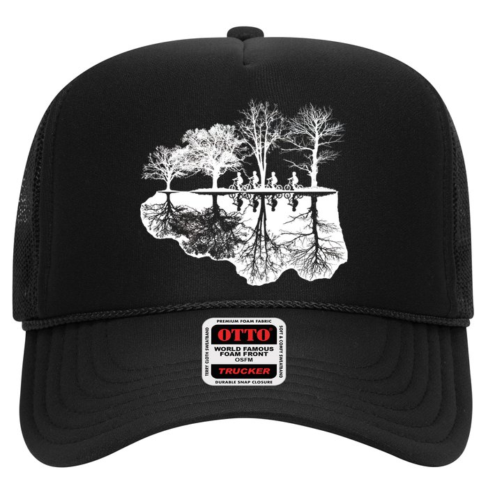 Kids Riding Bikes Through Trees Upside Down Trucker Hat