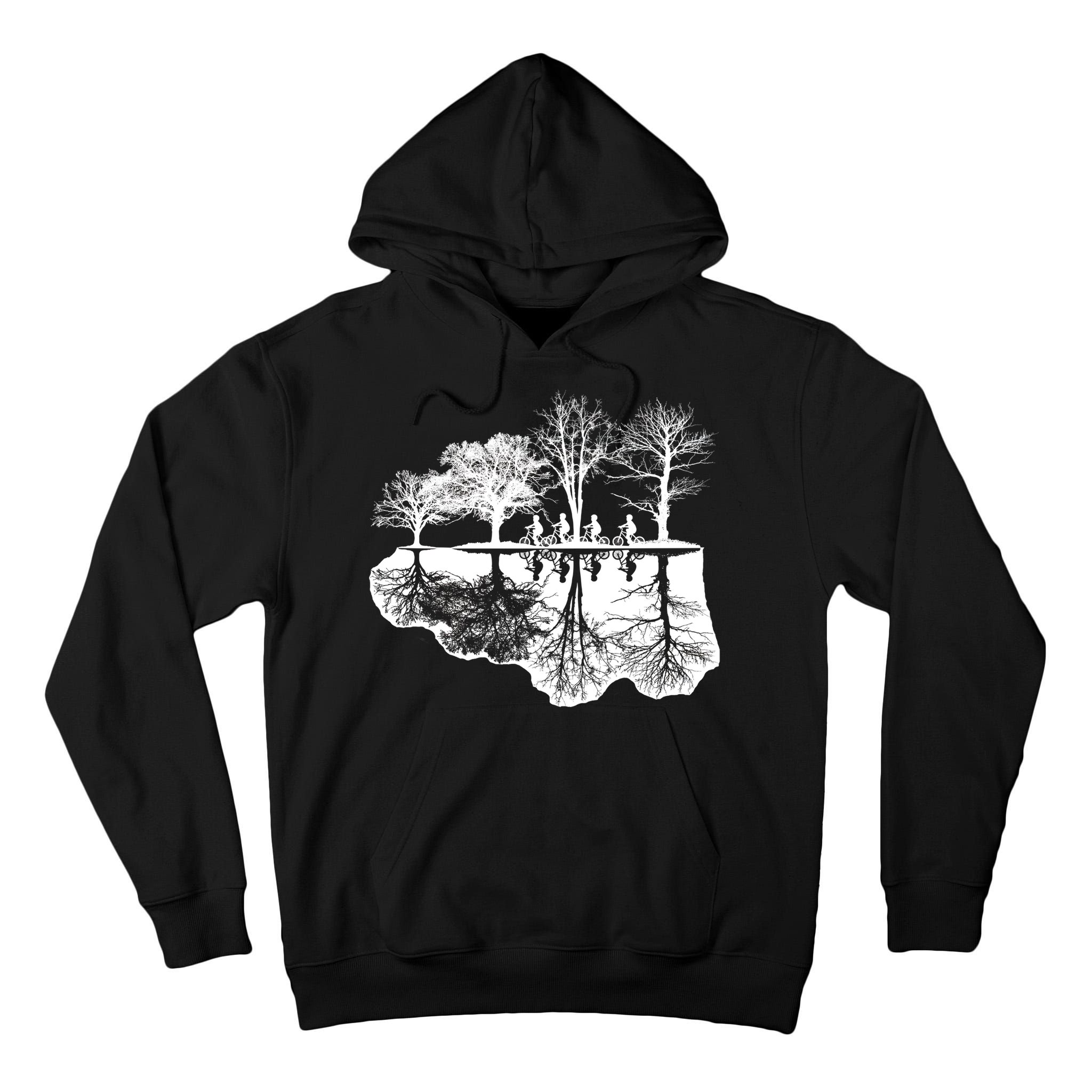 Kids Riding Bikes Through Trees Upside Down Tall Hoodie