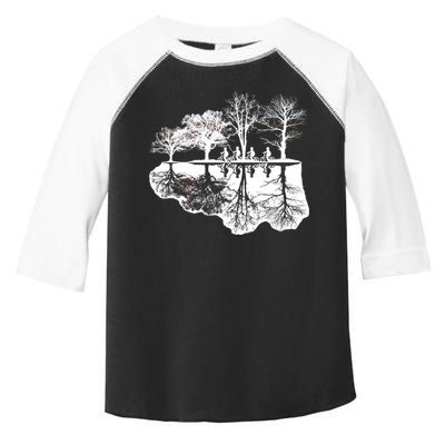 Kids Riding Bikes Through Trees Upside Down Toddler Fine Jersey T-Shirt