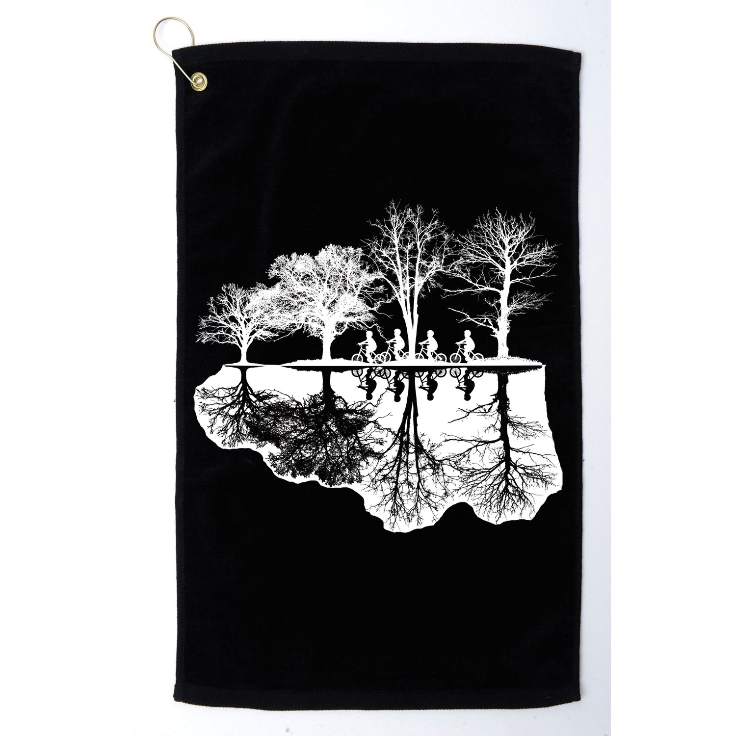 Kids Riding Bikes Through Trees Upside Down Golf Towel