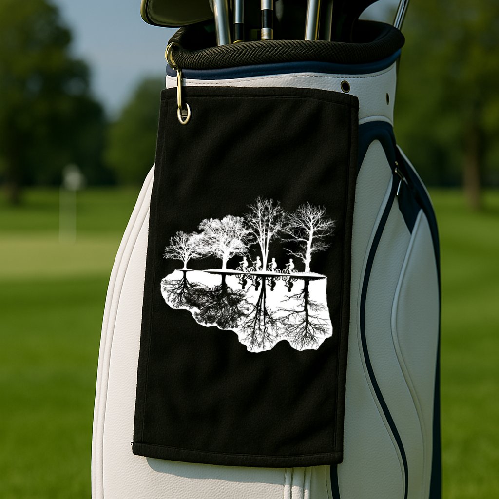 Kids Riding Bikes Through Trees Upside Down Golf Towel