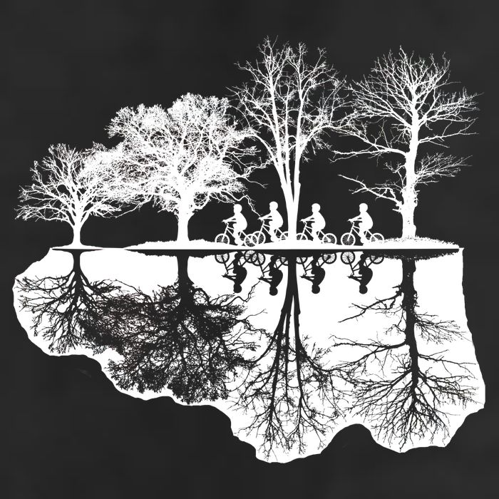 Kids Riding Bikes Through Trees Upside Down Golf Towel