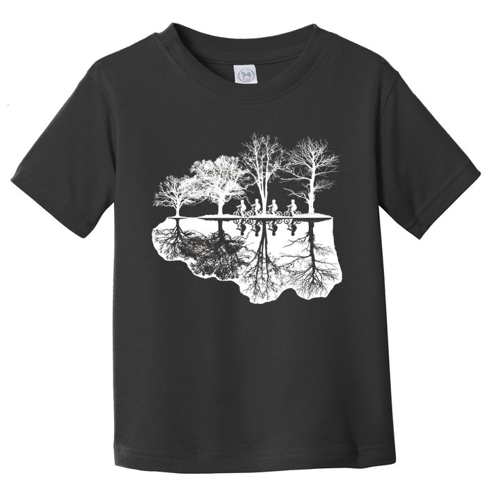 Kids Riding Bikes Through Trees Upside Down Toddler T-Shirt