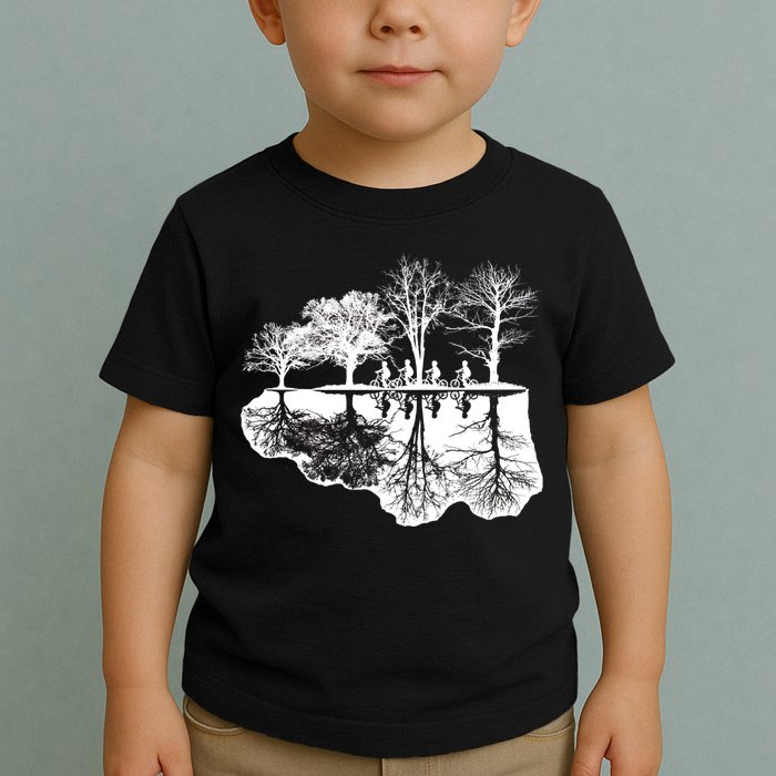 Kids Riding Bikes Through Trees Upside Down Toddler T-Shirt