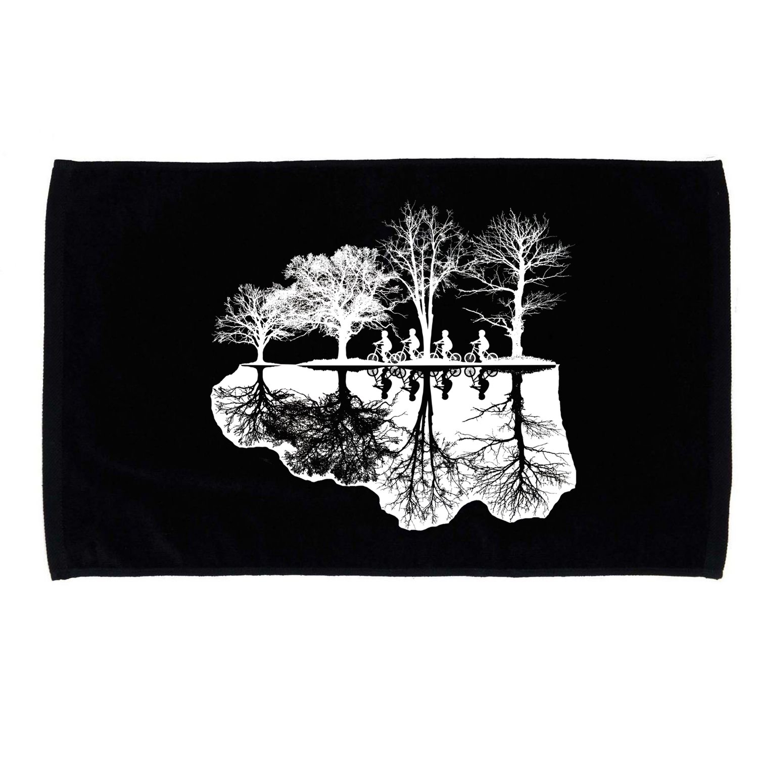 Kids Riding Bikes Through Trees Upside Down Microfiber Hand Towel