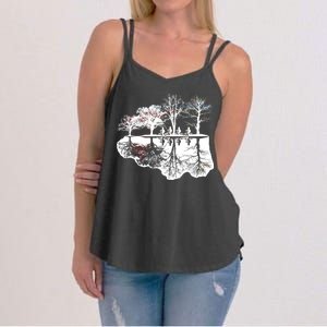 Kids Riding Bikes Through Trees Upside Down Women's Strappy Tank