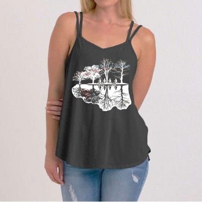 Kids Riding Bikes Through Trees Upside Down Women's Strappy Tank