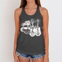 Kids Riding Bikes Through Trees Upside Down Women's Knotted Racerback Tank