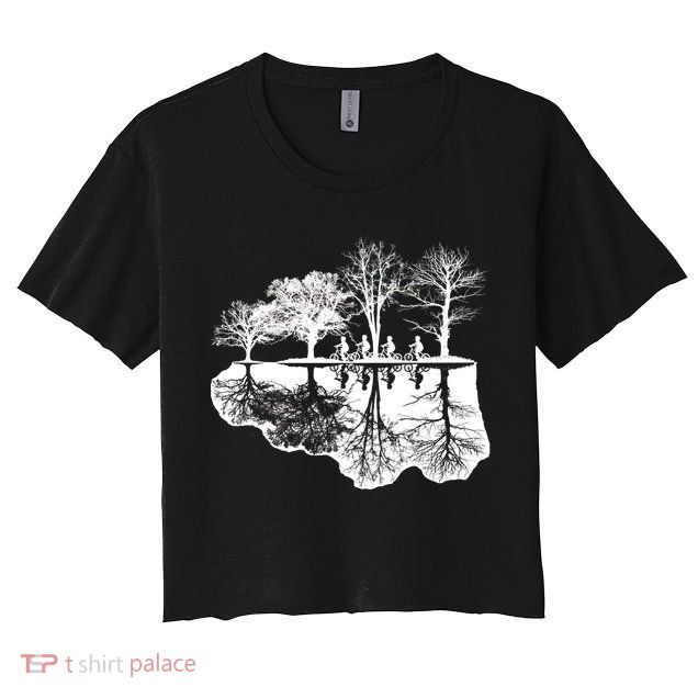 Kids Riding Bikes Through Trees Upside Down Crop Top