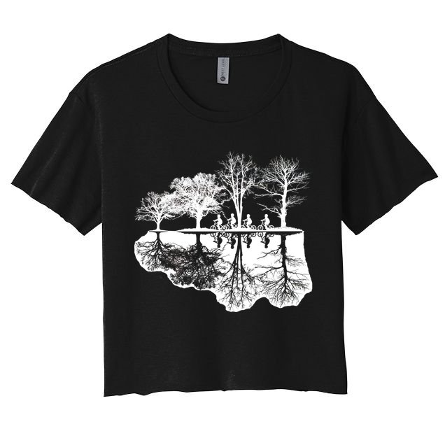 Kids Riding Bikes Through Trees Upside Down Crop Top