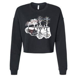 Kids Riding Bikes Through Trees Upside Down Cropped Pullover Crew