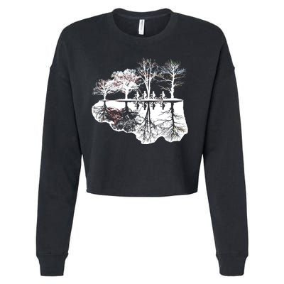 Kids Riding Bikes Through Trees Upside Down Cropped Pullover Crew